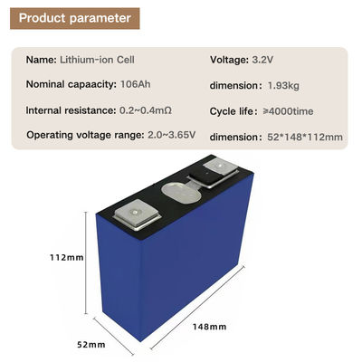 3.2V 106Ah LiFePO4 Lithium Ion Battery Cells High Energy Density